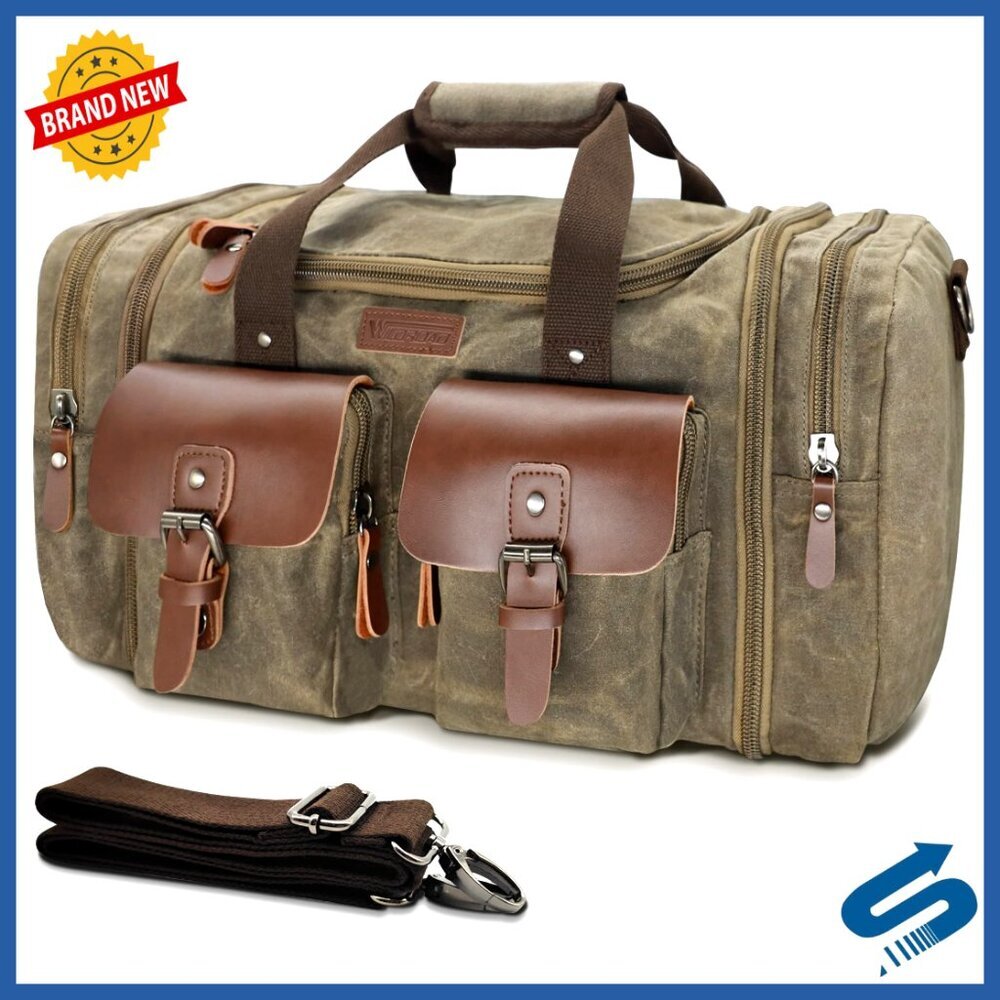 Waxed Canvas Duffle Bag Waterproof Weekender Overnight Travel Gear 50L